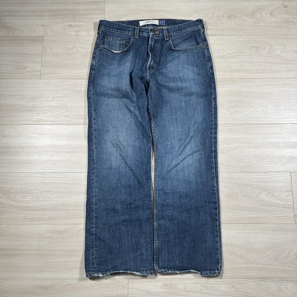Vintage Y2K Gap Jeans Mens 34x29 Blue Boot Fit Light Wash Whisker Western Cowboy
